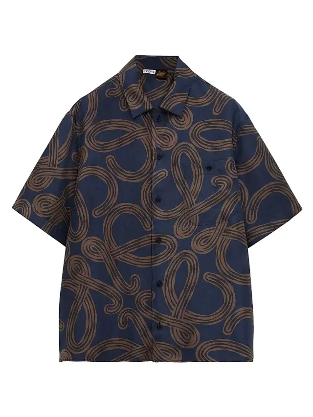 LOEWE Men's  x Paula's Ibiza Silk Short-Sleeve Shirt - Navy Brown