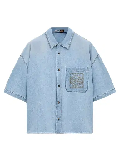 Loewe Men's x Paula's Ibiza Anagram Denim Short-Sleeve Shirt - Washed Blue - Size 36 | Thumbnail 1 Loewe Men's x Paula's Ibiza Anagram Denim Short-Sleeve Shirt - Washed Blue - Size 36 | Thumbnail 1