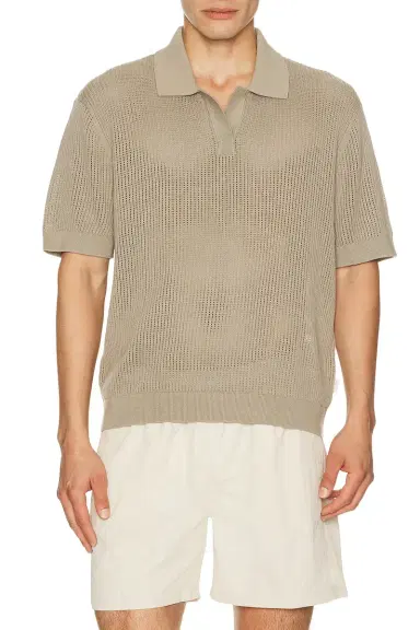 AUTO-REPLY Knit Mesh Johnny Collar Polo | Thumbnail 1