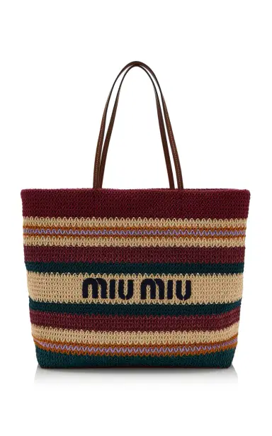 Miu Miu Raffia-Effect Woven Tote Bag | Thumbnail 1 Miu Miu Raffia-Effect Woven Tote Bag | Thumbnail 1