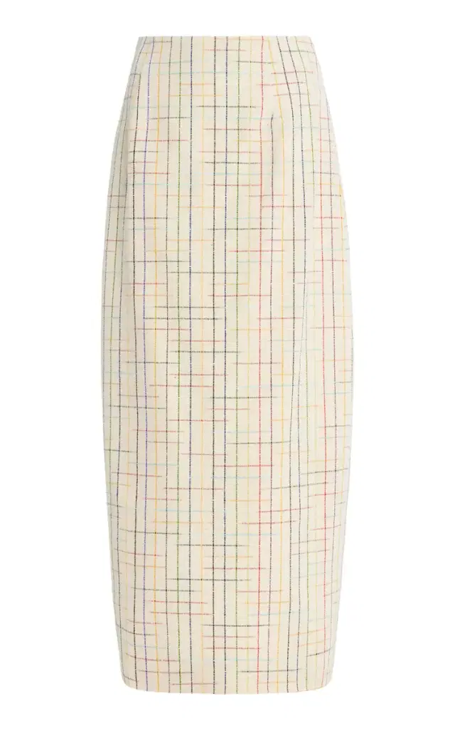 Rosie Assoulin Exclusive Space-Dyed Checked Silk Midi Column Skirt