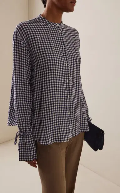 With Nothing Underneath Exclusive Tie-Cuff Gingham Linen Shirt | Thumbnail 3 With Nothing Underneath Exclusive Tie-Cuff Gingham Linen Shirt | Thumbnail 3