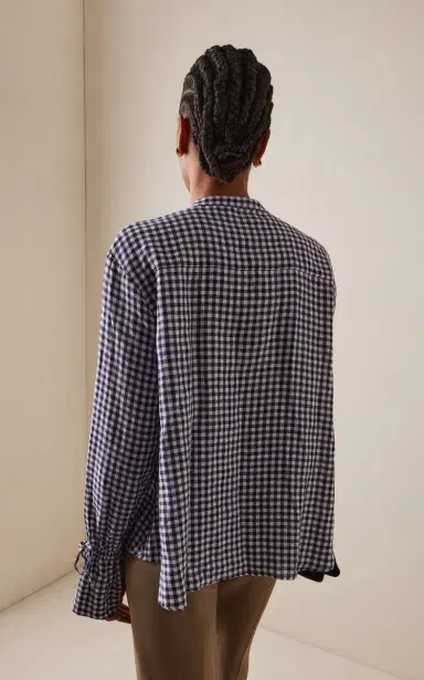 With Nothing Underneath Exclusive Tie-Cuff Gingham Linen Shirt | Thumbnail 4 With Nothing Underneath Exclusive Tie-Cuff Gingham Linen Shirt | Thumbnail 4