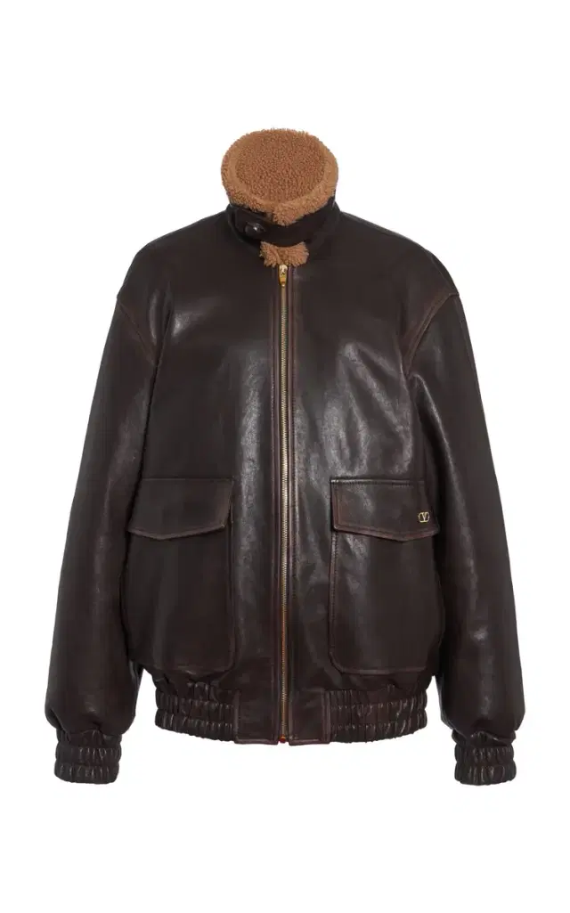 Valentino Garavani Shearling-Trimmed Leather Jacket