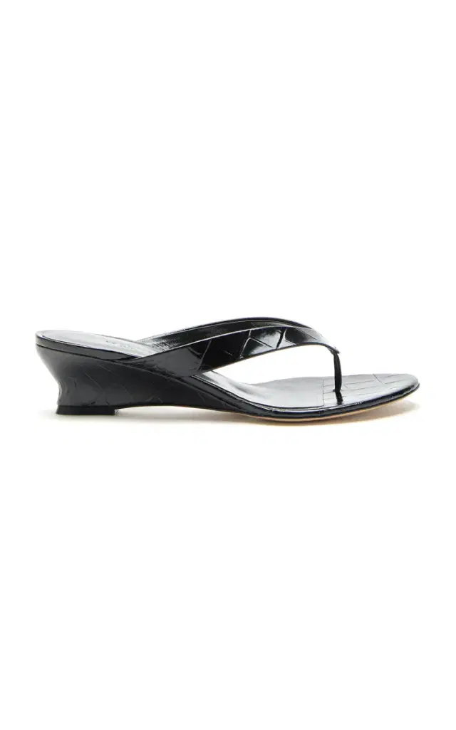 Le Monde Beryl Micro Wedge Croc-Leather Thong Sandals