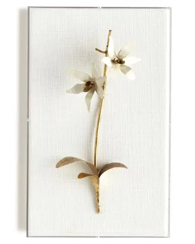 Tommy Mitchell Original Gilded Orchid on White Linen | Thumbnail 1