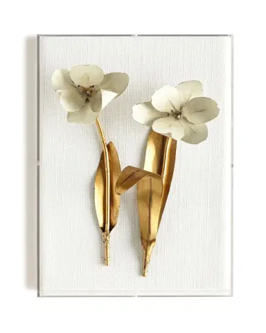 Tommy Mitchell Original Gilded Tulip on White Linen | Thumbnail 2