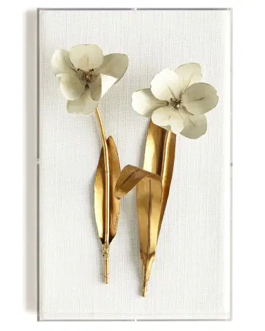 Tommy Mitchell Original Gilded Tulip on White Linen | Thumbnail 1