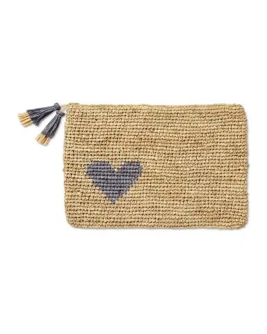 AERIN Heart Raffia Zip Pouch | Thumbnail 2