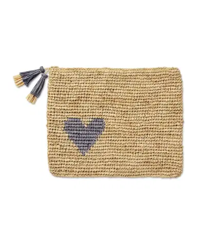 AERIN Heart Raffia Zip Pouch | Thumbnail 1