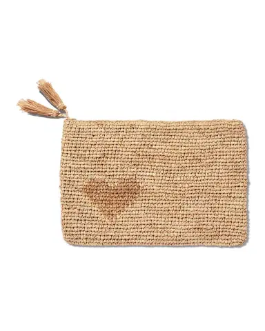 AERIN Heart Raffia Zip Pouch | Thumbnail 2