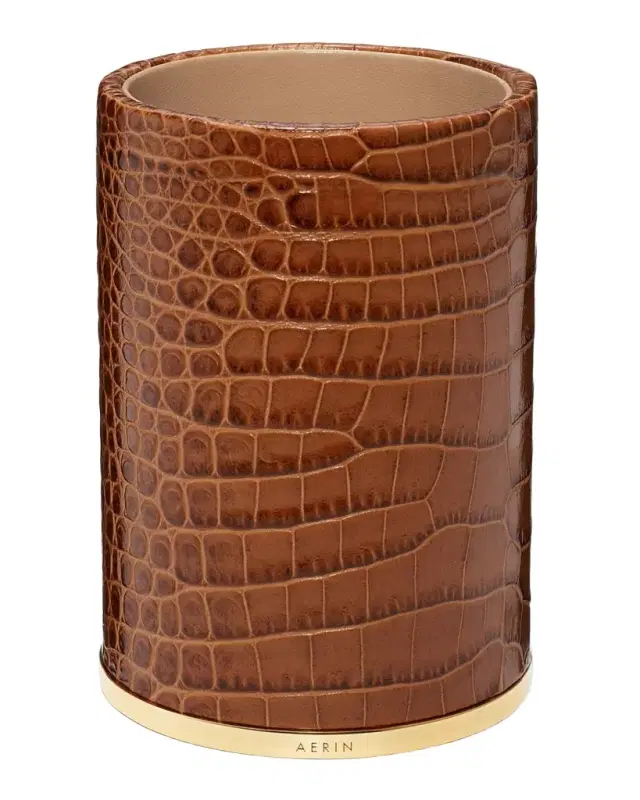 AERIN Classic Croc-Embossed Leather Pencil Cup