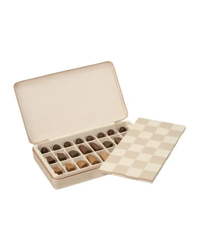 AERIN Enzo Leather Travel Chess Set