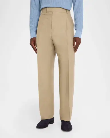 Ferragamo Men's Linen Blend Straight-Leg Pleated Trousers | Thumbnail 4 Ferragamo Men's Linen Blend Straight-Leg Pleated Trousers | Thumbnail 4
