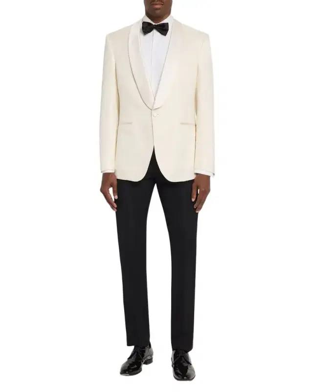 Men 's Textured Linen Silk-Shawl Lapel Evening Jacket