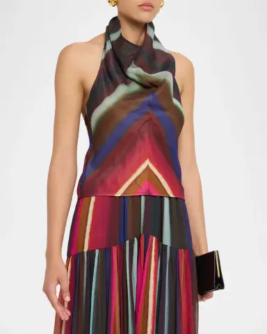 Christopher John Rogers Louie Stripe Cowl Halter Top | Thumbnail 4