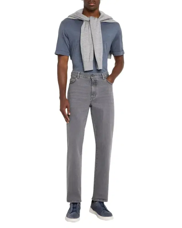 Men 's Grey Denim Slim-Straight Leg Jeans