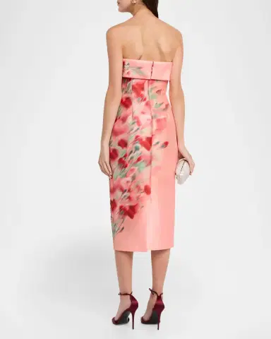 Badgley Mischka Strapless Floral-Print Mikado Midi Dress | Thumbnail 3