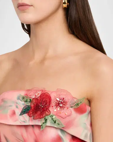 Badgley Mischka Strapless Floral-Print Mikado Midi Dress | Thumbnail 5