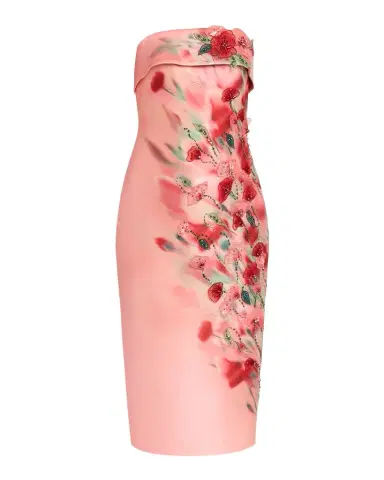 Badgley Mischka Strapless Floral-Print Mikado Midi Dress | Thumbnail 1