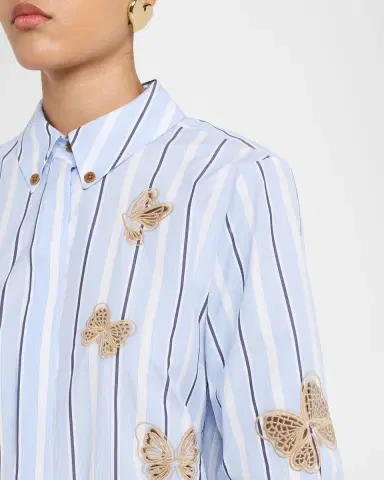 Dice Kayek Butterfly Embroidered Striped Cotton Button-Down Shirt | Thumbnail 5 Dice Kayek Butterfly Embroidered Striped Cotton Button-Down Shirt | Thumbnail 5