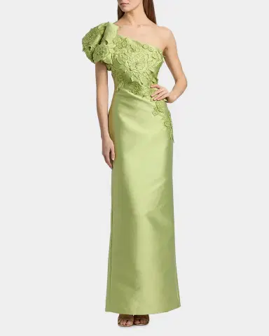 BADGLEY MISCHKA One-Shoulder Pebble Gazar Column Gown | Thumbnail 2
