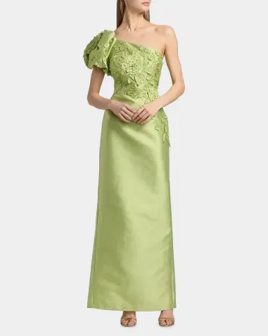 BADGLEY MISCHKA One-Shoulder Pebble Gazar Column Gown | Thumbnail 4