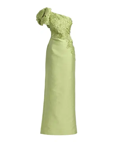 BADGLEY MISCHKA One-Shoulder Pebble Gazar Column Gown | Thumbnail 1