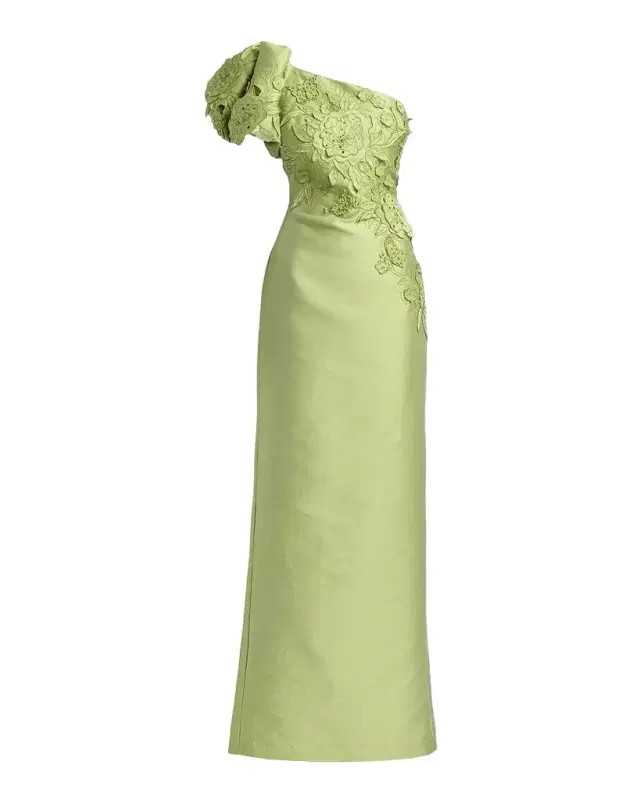 One-Shoulder Pebble Gazar Column Gown