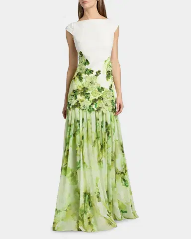 BADGLEY MISCHKA Floral Print Dropwaist Sheath Gown | Thumbnail 4