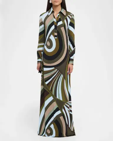 PUCCI Iride-Print Jersey Long-Sleeve Maxi Shirtdress | Thumbnail 2 PUCCI Iride-Print Jersey Long-Sleeve Maxi Shirtdress | Thumbnail 2