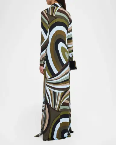 PUCCI Iride-Print Jersey Long-Sleeve Maxi Shirtdress | Thumbnail 3 PUCCI Iride-Print Jersey Long-Sleeve Maxi Shirtdress | Thumbnail 3