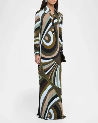 PUCCI Iride-Print Jersey Long-Sleeve Maxi Shirtdress | Thumbnail 4 PUCCI Iride-Print Jersey Long-Sleeve Maxi Shirtdress | Thumbnail 4