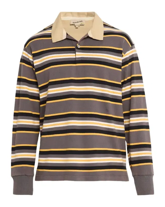 Sanderlak Men 's Rugby Striped Polo Shirt