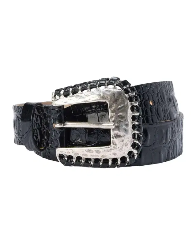 Brisa Croc-Embossed Leather Belt