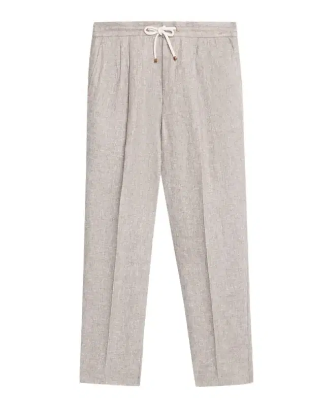 Men 's Double-Pleated Linen Drawstring Pants