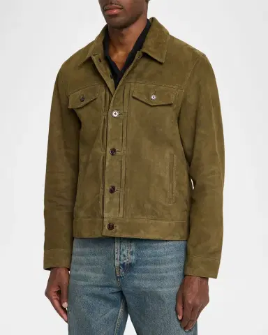 OFFICINE GÉNÉRALE Men 's Liam Suede Trucker Jacket | Thumbnail 4 OFFICINE GÉNÉRALE Men 's Liam Suede Trucker Jacket | Thumbnail 4