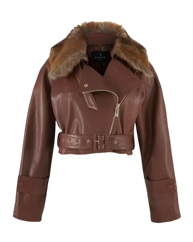 Gorski Select Lamb Leather Moto Jacket With Detachable Lamb Shearling Collar