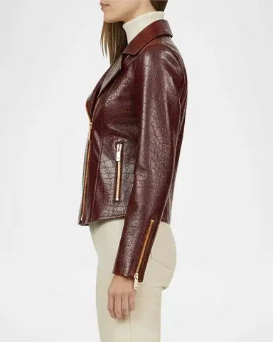 Gorski Select Leather Croco-Embossed Moto Jacket | Thumbnail 4