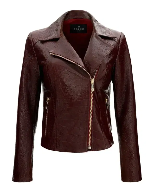 Select Leather Croco-Embossed Moto Jacket