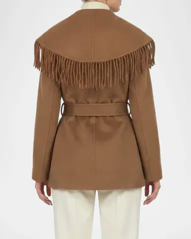 Gorski Fringe Shawl-Lapel Cashmere-Wool Belted Jacket | Thumbnail 3