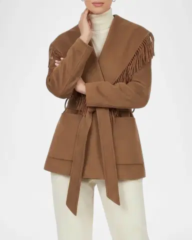 Gorski Fringe Shawl-Lapel Cashmere-Wool Belted Jacket | Thumbnail 4