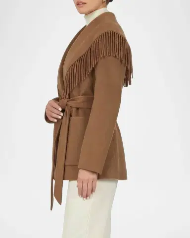 Gorski Fringe Shawl-Lapel Cashmere-Wool Belted Jacket | Thumbnail 5