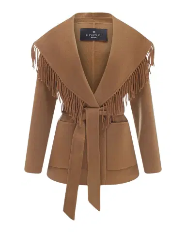 Gorski Fringe Shawl-Lapel Cashmere-Wool Belted Jacket | Thumbnail 1