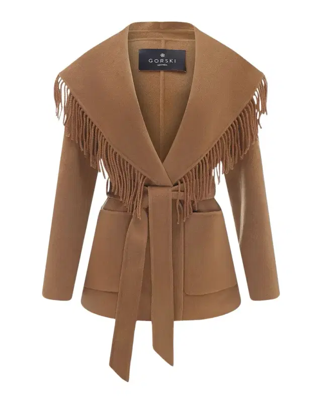 Gorski Fringe Shawl-Lapel Cashmere-Wool Belted Jacket