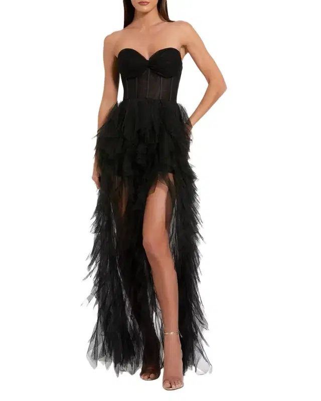 Mac Duggal Strapless Ruffle Bustier Gown