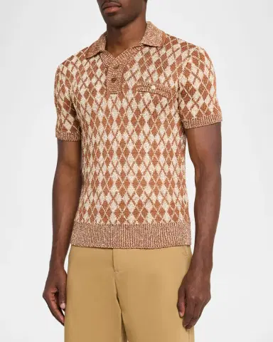 AMIRI Men's Argyle Short-Sleeve Polo Sweater | Thumbnail 4 AMIRI Men's Argyle Short-Sleeve Polo Sweater | Thumbnail 4