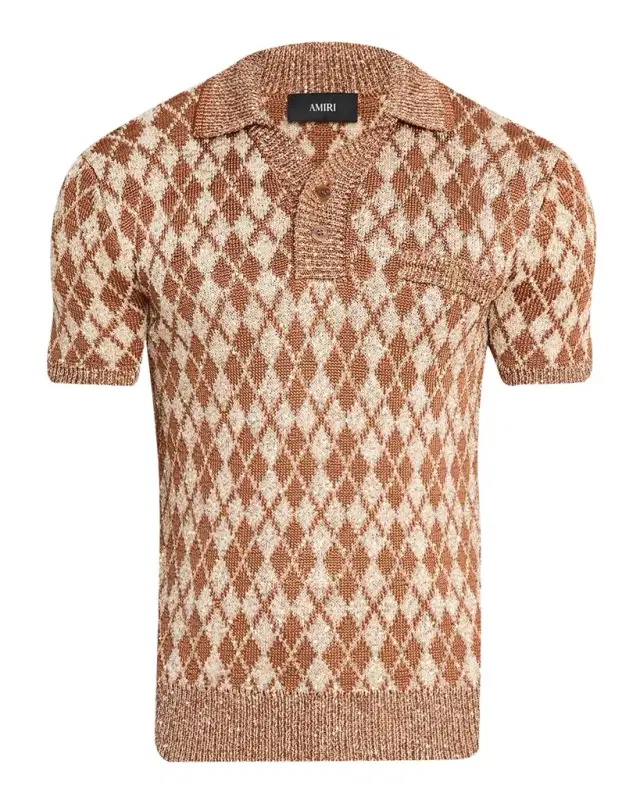 Amiri Men 's Argyle Short-Sleeve Polo Sweater