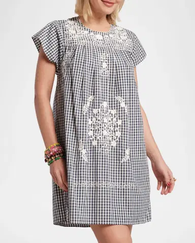 Frances Valentine Camila Embroidered Gingham Cotton Mini Dress | Thumbnail 2