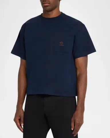 Versace Men's Embroidered-Medusa Jersey Pocket Crewneck T-Shirt | Thumbnail 3 Versace Men's Embroidered-Medusa Jersey Pocket Crewneck T-Shirt | Thumbnail 3
